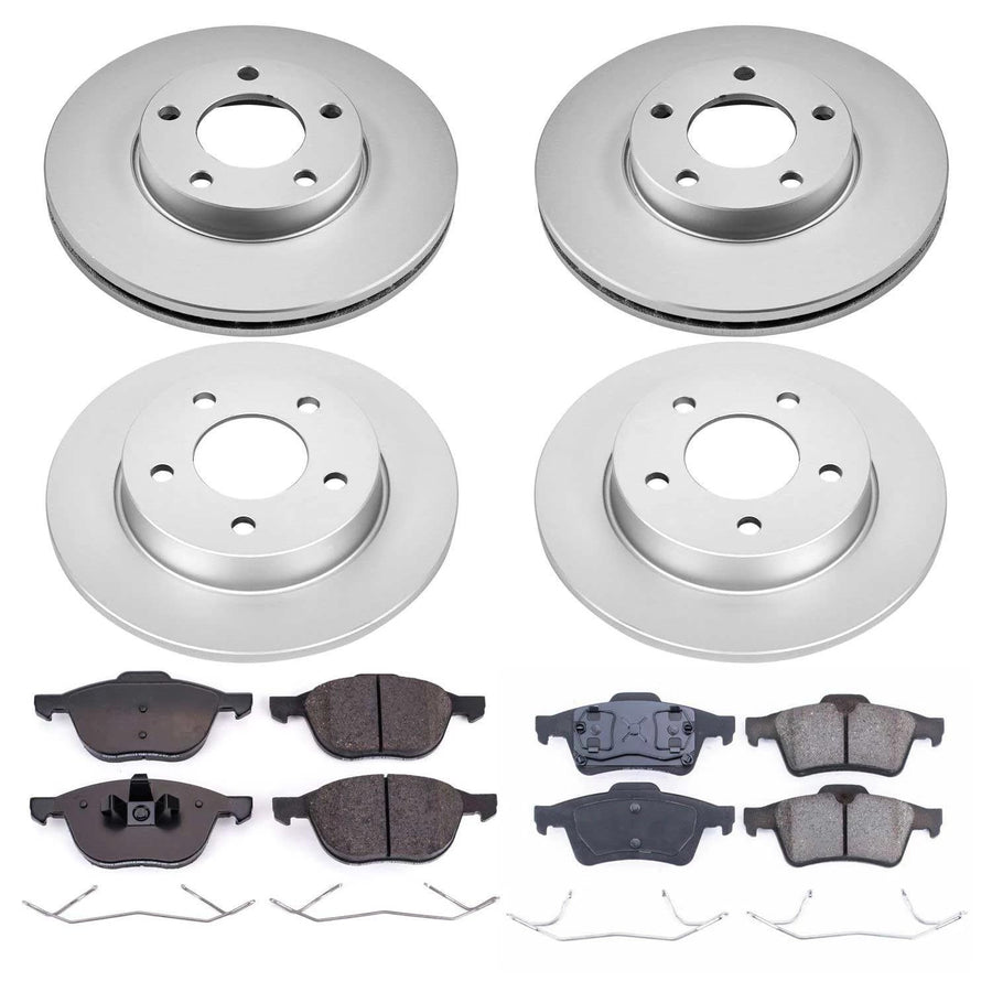 Power Stop CRK122 Brake Rotor & Coated Ceramic Brake Pads- front & rear For Mazda 3 2004-2005 [Model Specific]