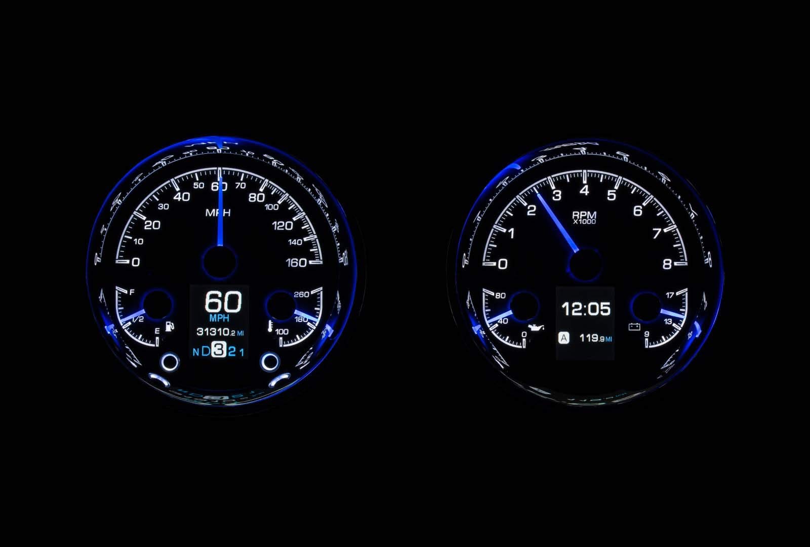 Dakota Digital Dual Universal 5.4" Round Analog Gauges Kit Black HDX-2014-K