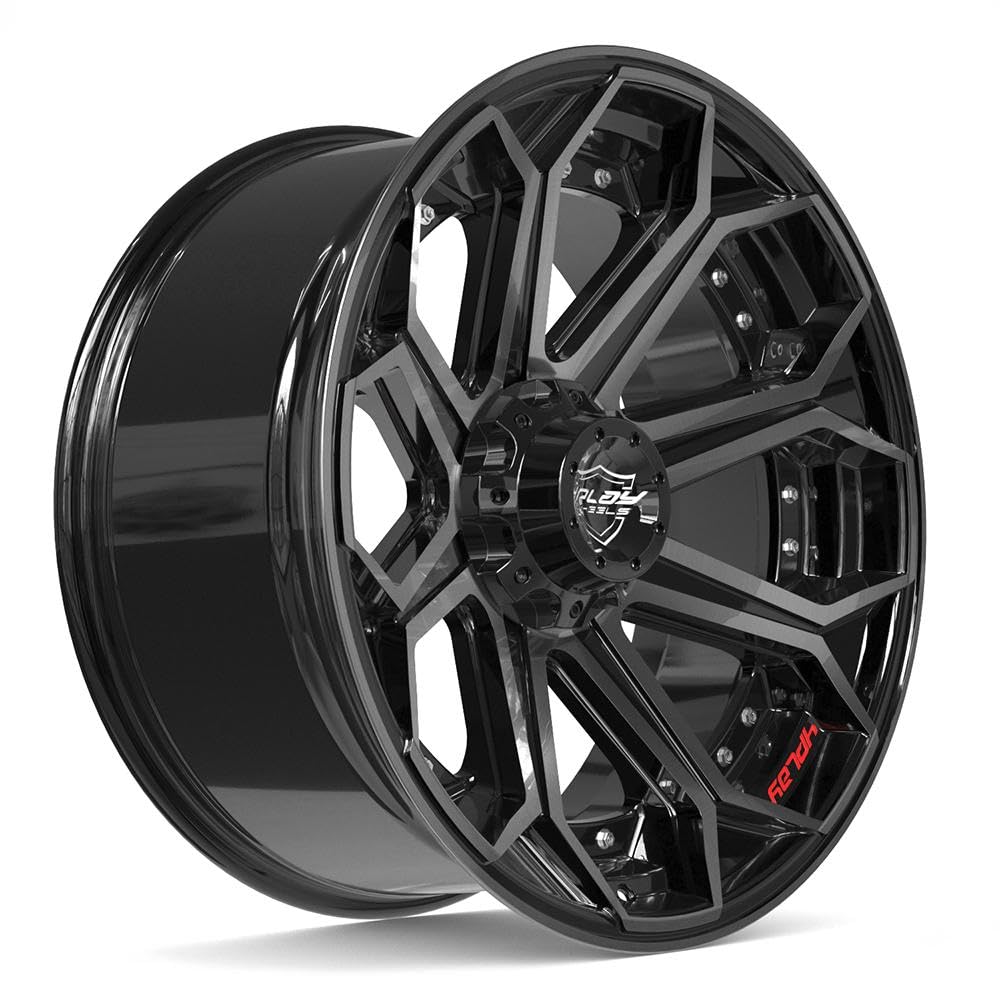 22 inch 4PLAY Wheels Rim Fits 6x135 + 6x139.7 Silverado Suburban Tahoe Expedition F150 Raptor 4P80R 22x10 Brushed Black Wheels