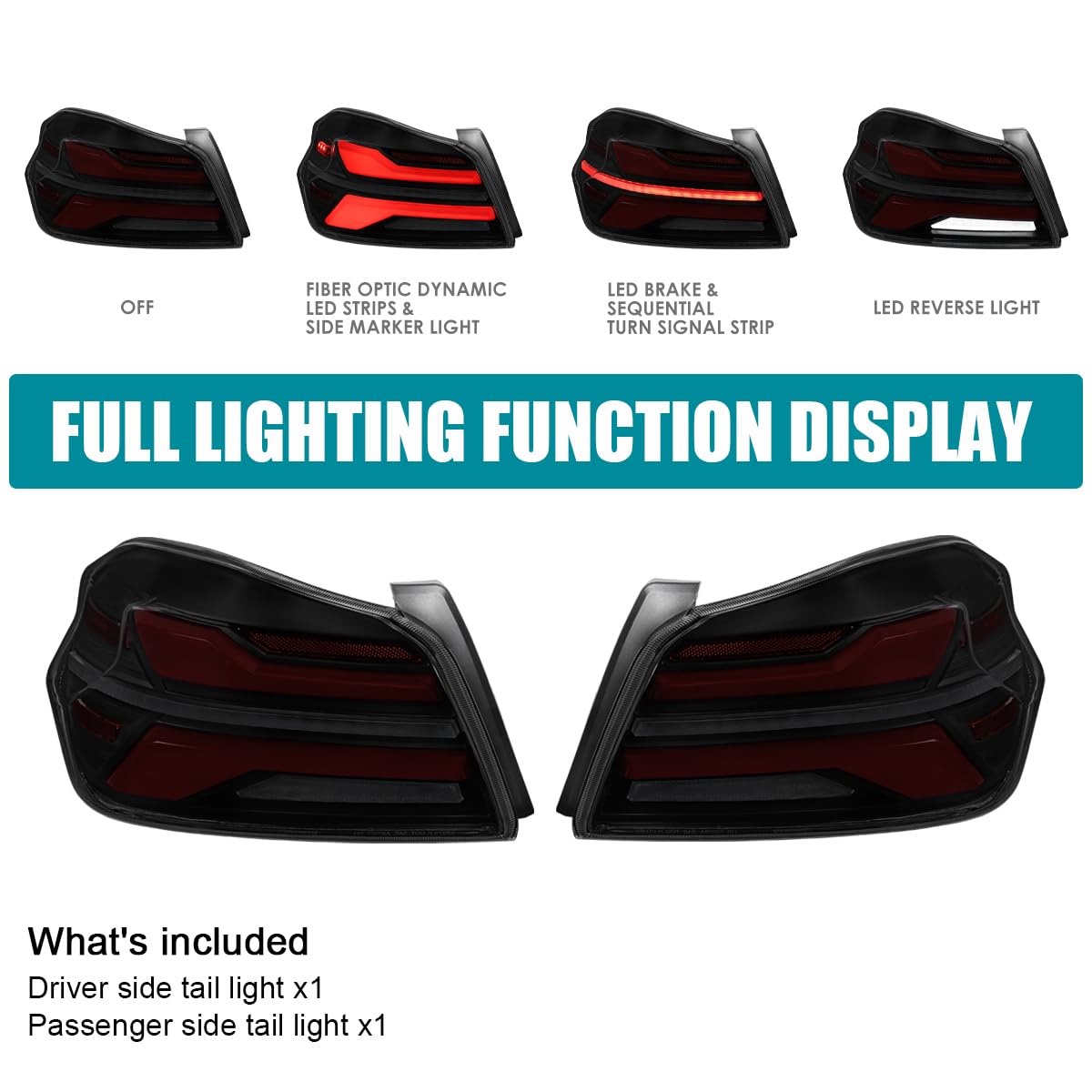 Full LED Black Smoke Red Tail Lights w/Sequential Signal, SPEC-D TUNING Startup Animation Compatible with 2015-2021 Subaru WRX and WRX STI