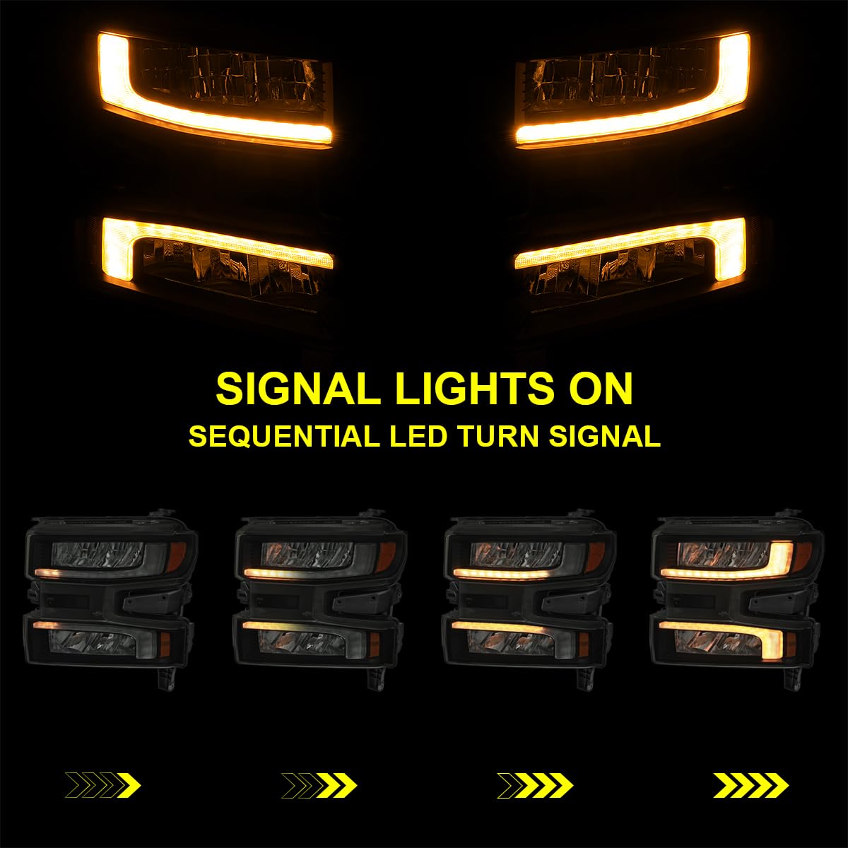 Black Smoke SPEC-D TUNING Full LED Strip Headlights w/Switchback Sequential Turn Signals and Startup Animation Compatible with 2019-2021 Chevy Silverado 1500, 2022 Chevy Silverado 1500 LTD