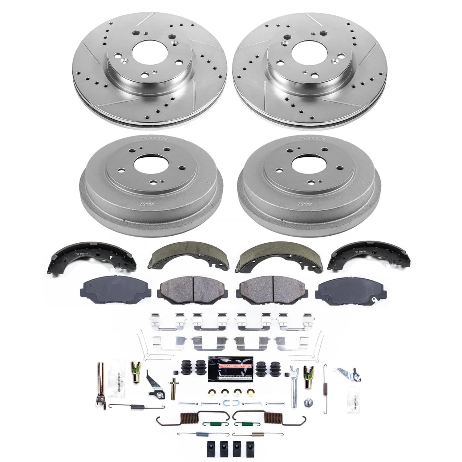 Power Stop K15541DK Z23 Carbon-Fiber Ceramic Brake Pads and Drilled and Slotted Rotors Brake Kit Front and Rear For Honda Fit 2013-2014 [Application Specific]
