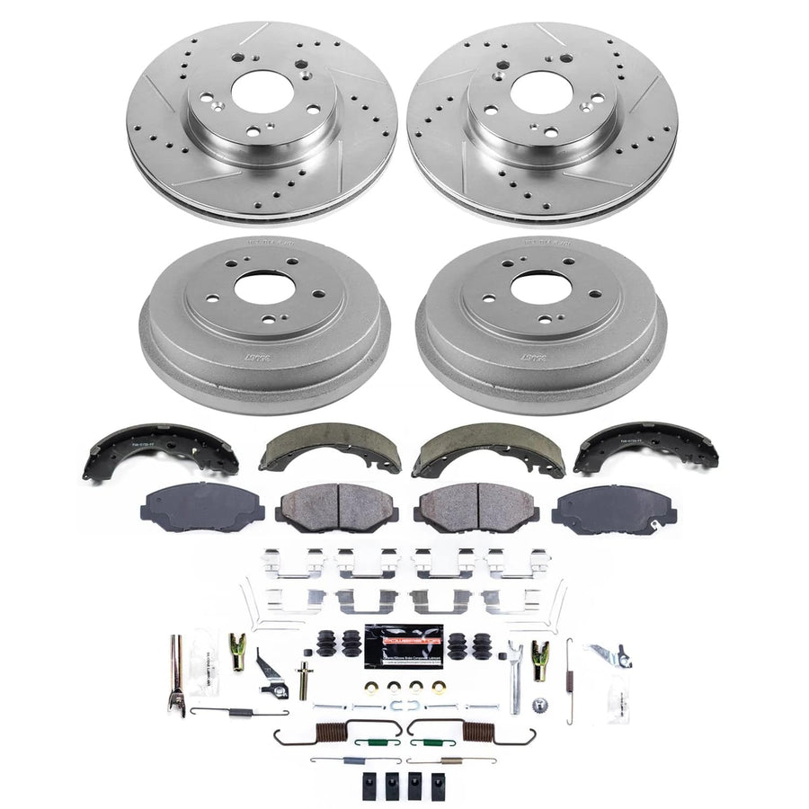 Power Stop K15541DK Z23 Carbon-Fiber Ceramic Brake Pads and Drilled and Slotted Rotors Brake Kit Front and Rear For Honda Fit 2013-2014 [Application Specific]