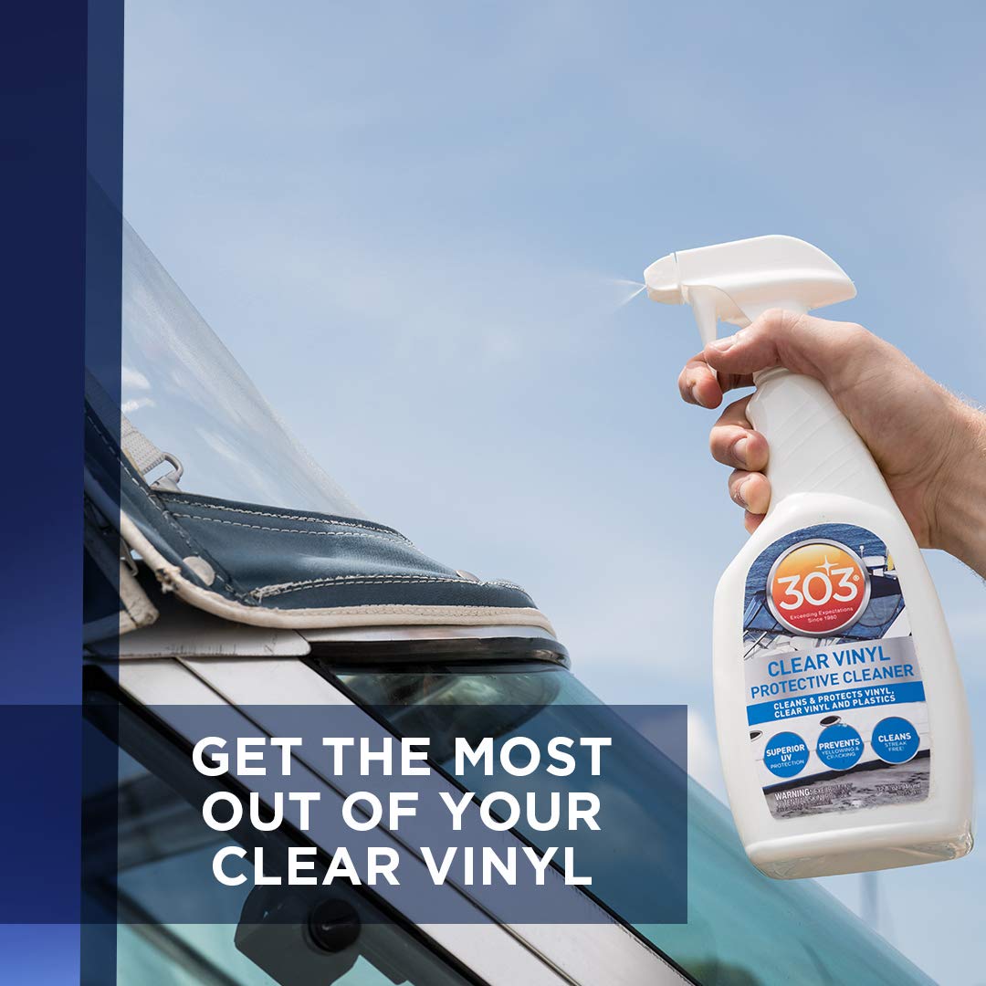 303 Products Clear Vinyl Marine Protective Cleaner - Cleans and Protects Vinyl, Clear Vinyl, and Plastics, Provides Superior UV Protection, Prevents Yellowing and Cracking, 32oz (30215-6PK)