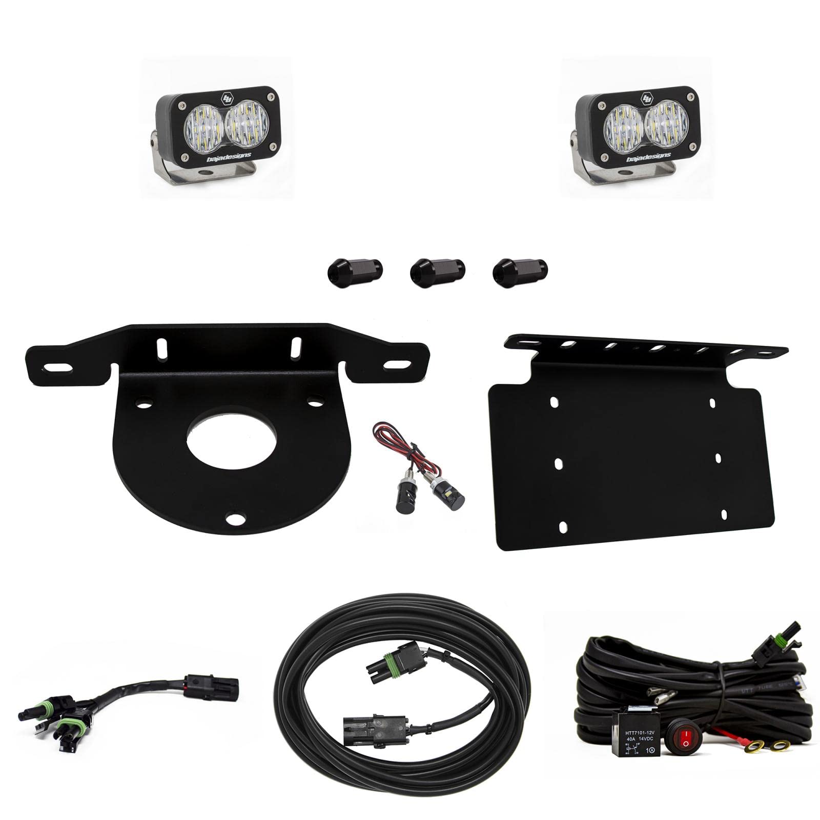 Baja Designs S2 Dual Sport LED Reverse Light Kit for Ford Bronco 2021-23 - License Plate Mount with Switch Wiring Harness (Multi-Pattern; Clear Lens)