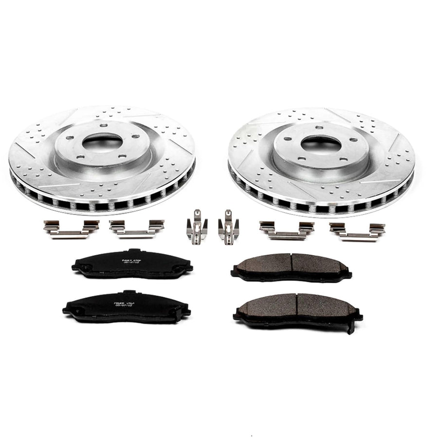Power Stop K1417 Z23 Front Carbon Fiber Brake Pads with Drilled & Slotted Brake Rotors Kit For Cadillac XLR 2005-2007, Chevrolet Corvette 2005-2013 [Model Specific]