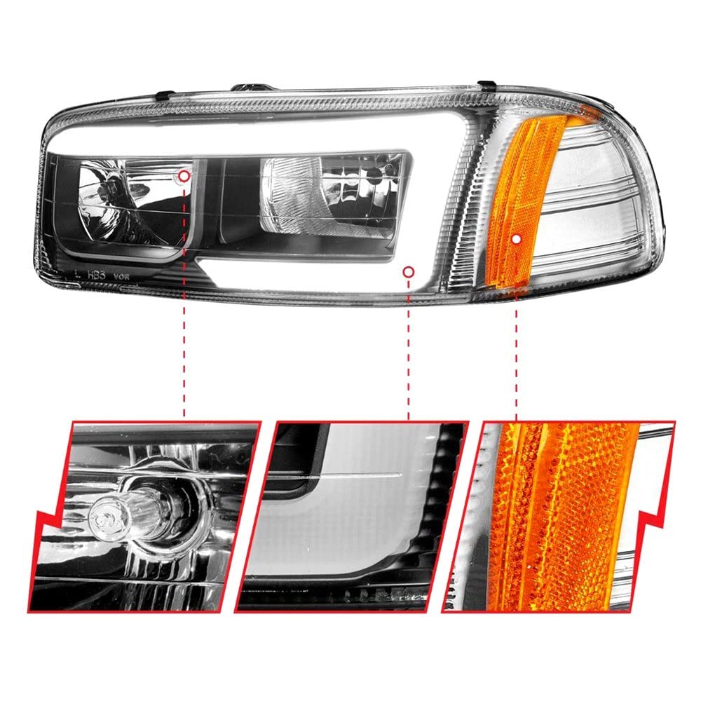 Anzo (111522) Black Amber Anzo 99-17 GMC Sierra/Denali Headlights (w/C Light Bars)
