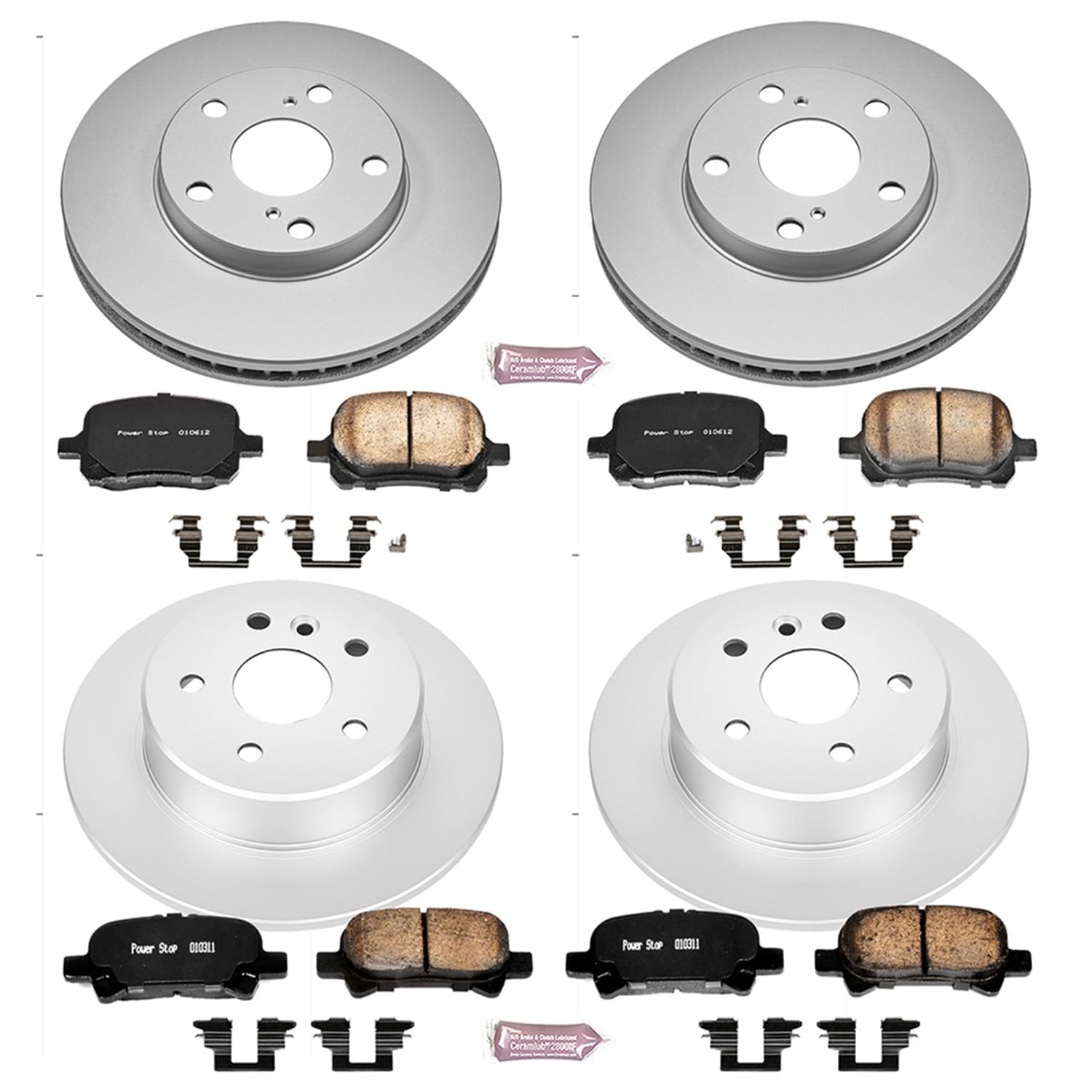 Power Stop CRK1063 Brake Rotor & Coated Ceramic Brake Pads- front & rear For Toyota Avalon 2000-2004 [Model Specific]