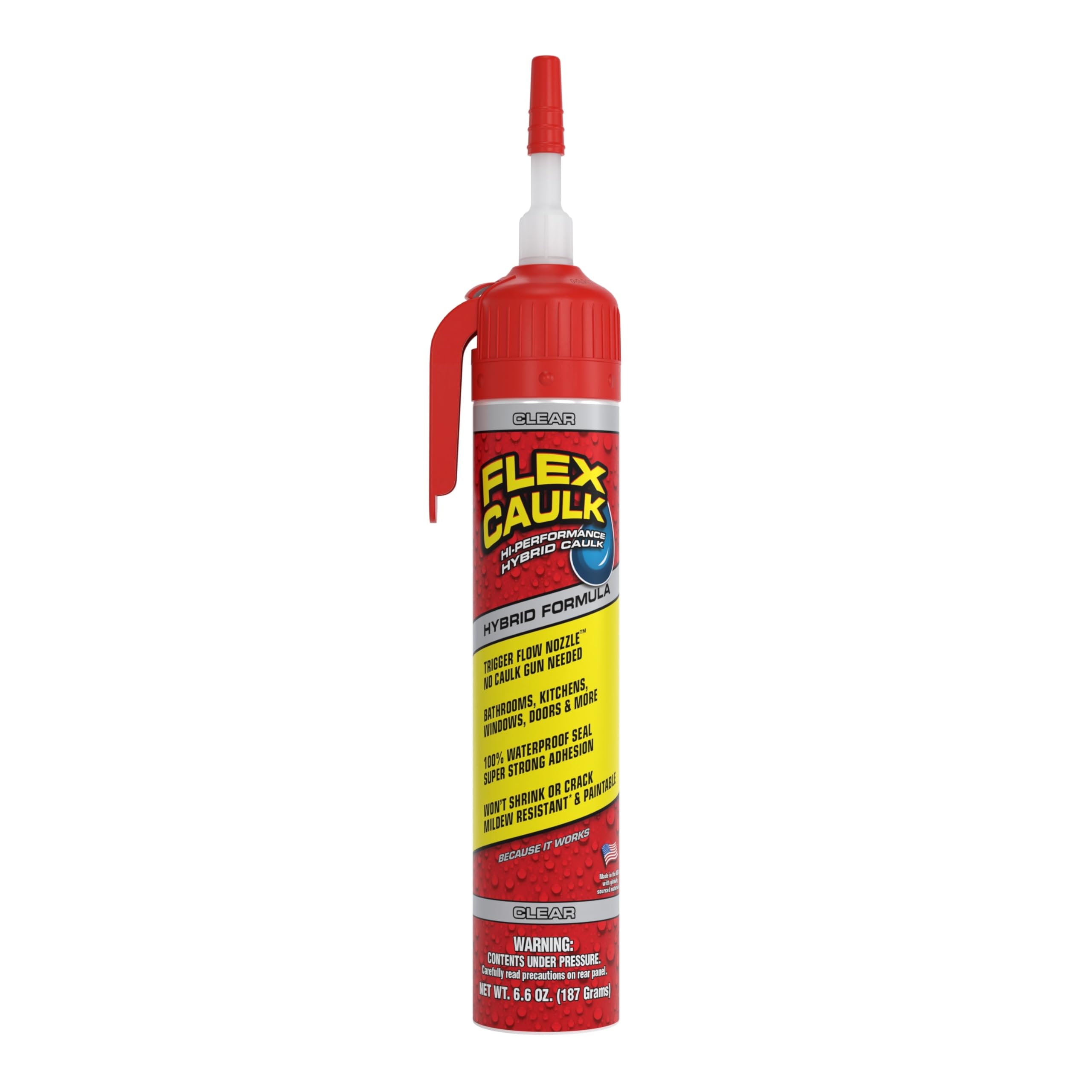 Flex Caulk, Waterproof & Weatherproof Sealant Hybrid Polymer, Strong, Paintable, Indoor, Outdoor, Bath, Shower, Sink, Window, Baseboards, Door, RV, Roof, Wood, Auto & Marine, Clear, 6.6 oz, 1-Pack