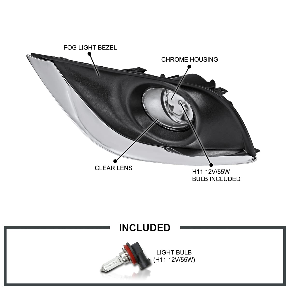 Clear Lens Fog Lights SPEC-D TUNING + H11 Bulbs + Switch Included Compatible with 2015-2017 Nissan Versa 4Dr Sedan L+R Pair Assembly