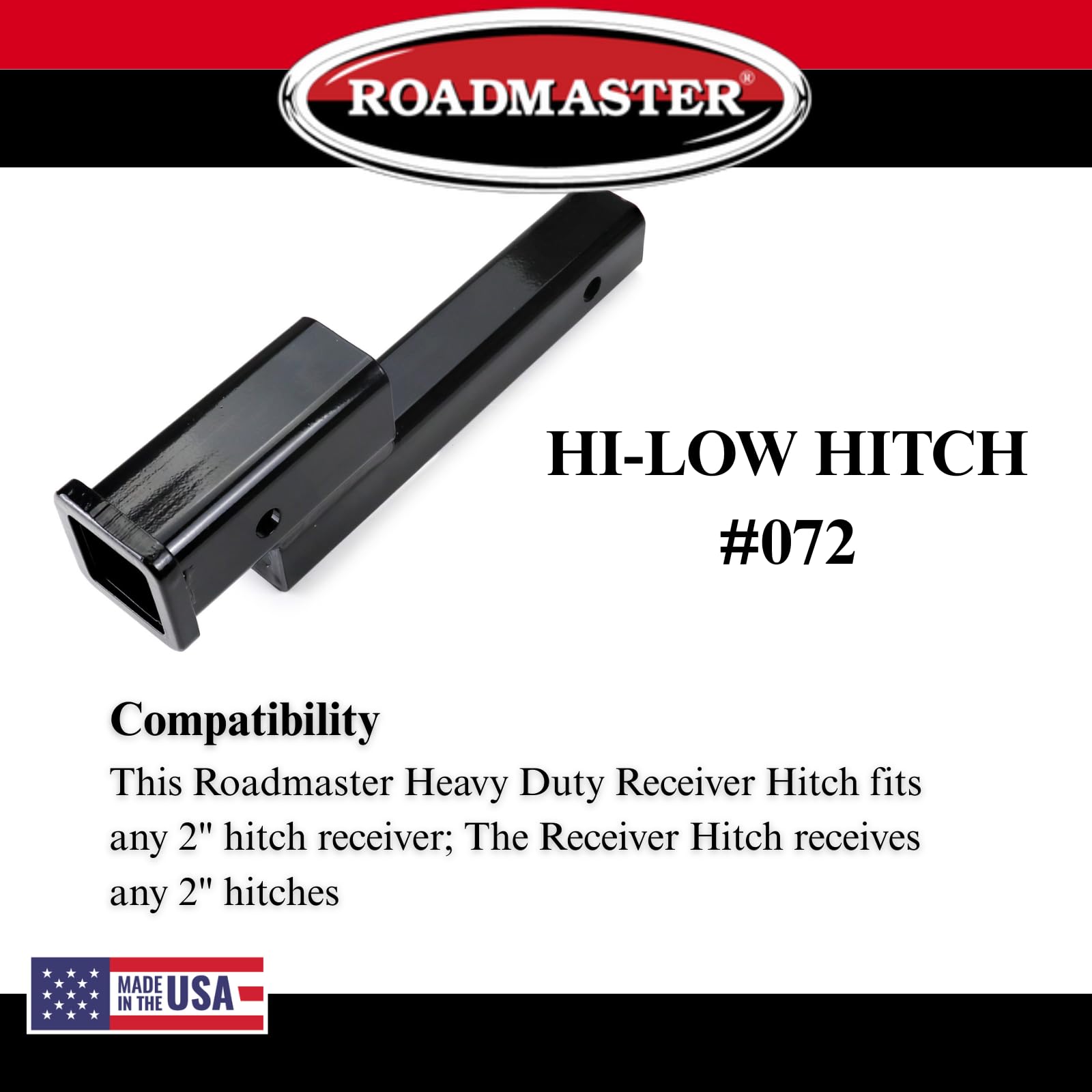 Roadmaster 072 Receiver Hitch Hi-Low with 2" Offset fits 2" Hitch Receiver | 6000 lbs Towing Capacity | 200 lbs Max Tongue Weight | Durable Powder Coat Finish | Made in The USA