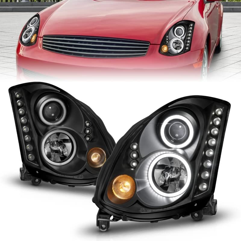 Headlight Assembly Anzo USA 121363 LED Strip Clear Lens Pair CCFL Black