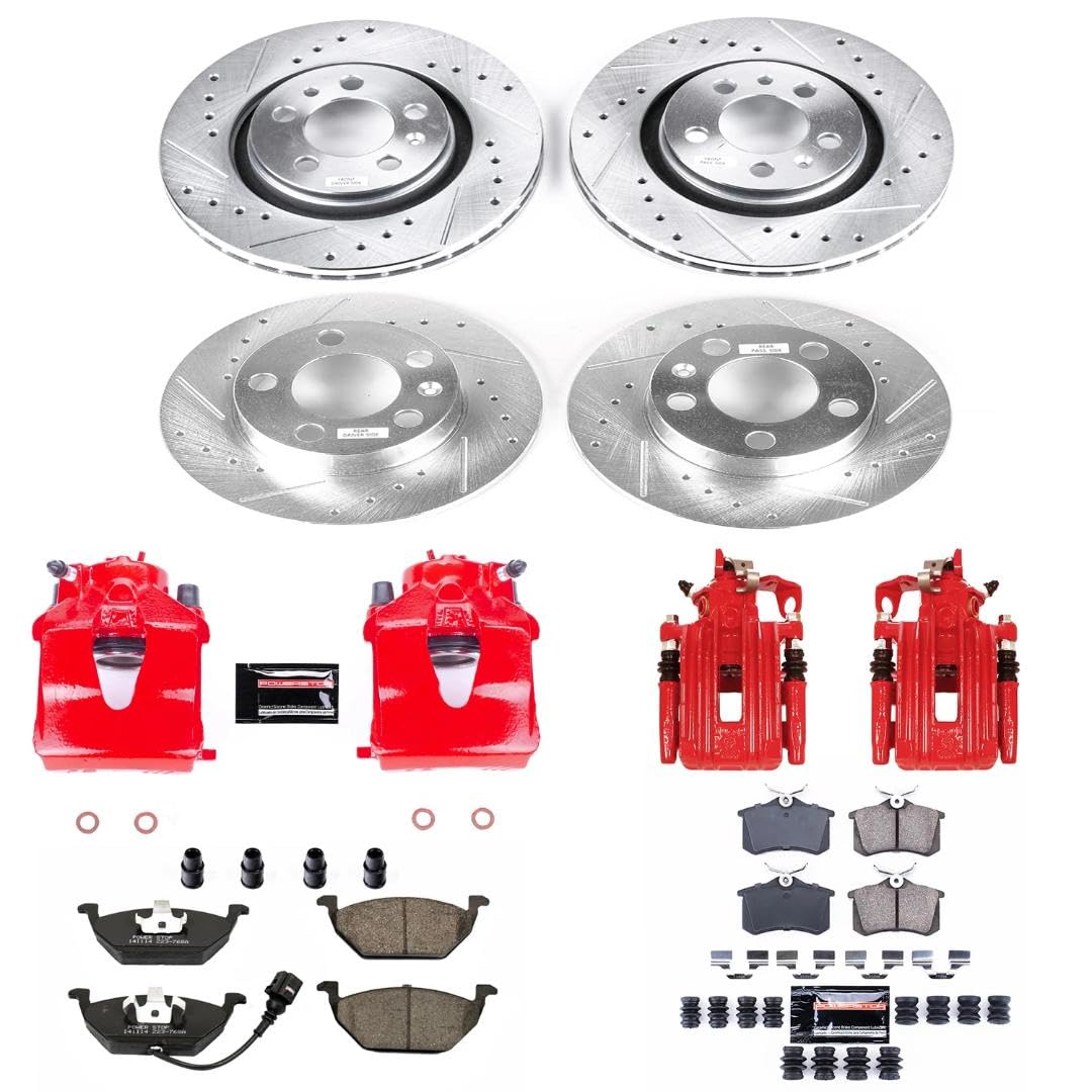 Power Stop Evolution Sport KC840A Front and Rear Caliper Kit-Drilled/Slotted Rotors, Carbon Ceramic Brake Pads, Calipers