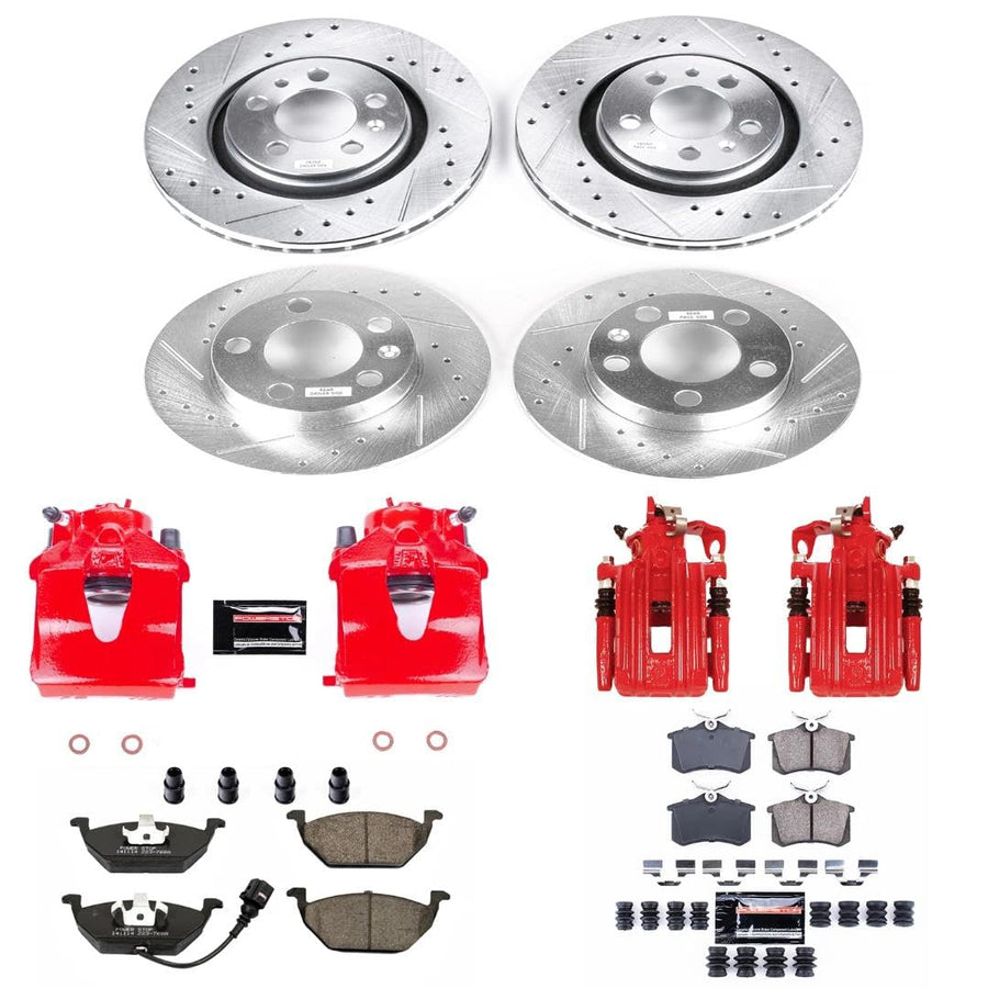 Power Stop Evolution Sport KC840A Front and Rear Caliper Kit-Drilled/Slotted Rotors, Carbon Ceramic Brake Pads, Calipers