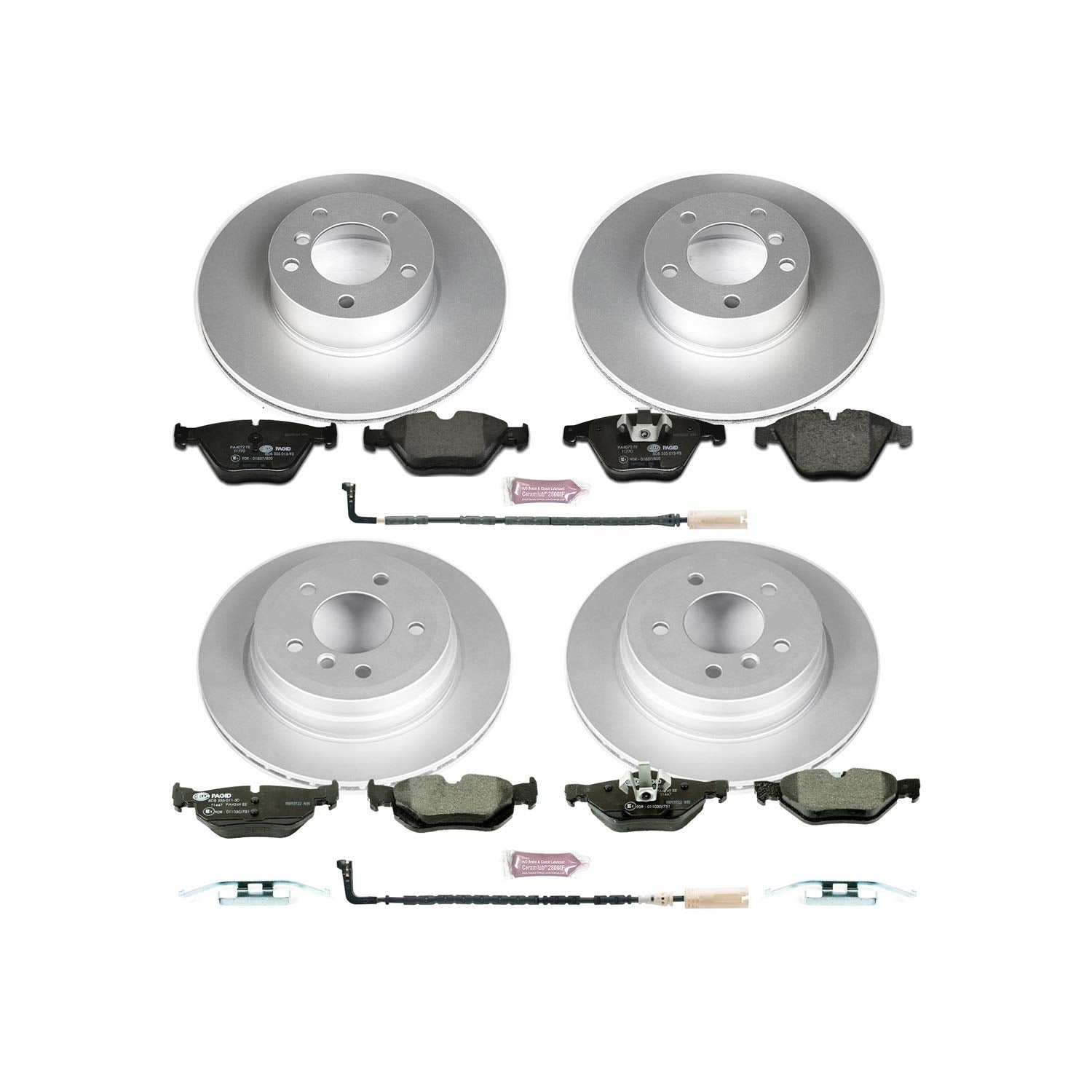 Power Stop ESK4105 Euro-Stop Front & Rear Brake Kit and 1 Front & 1 Rear Sensor Wires For BMW 328i xDrive 2009-2010, BMW 328xi 2008 [Model Specific]