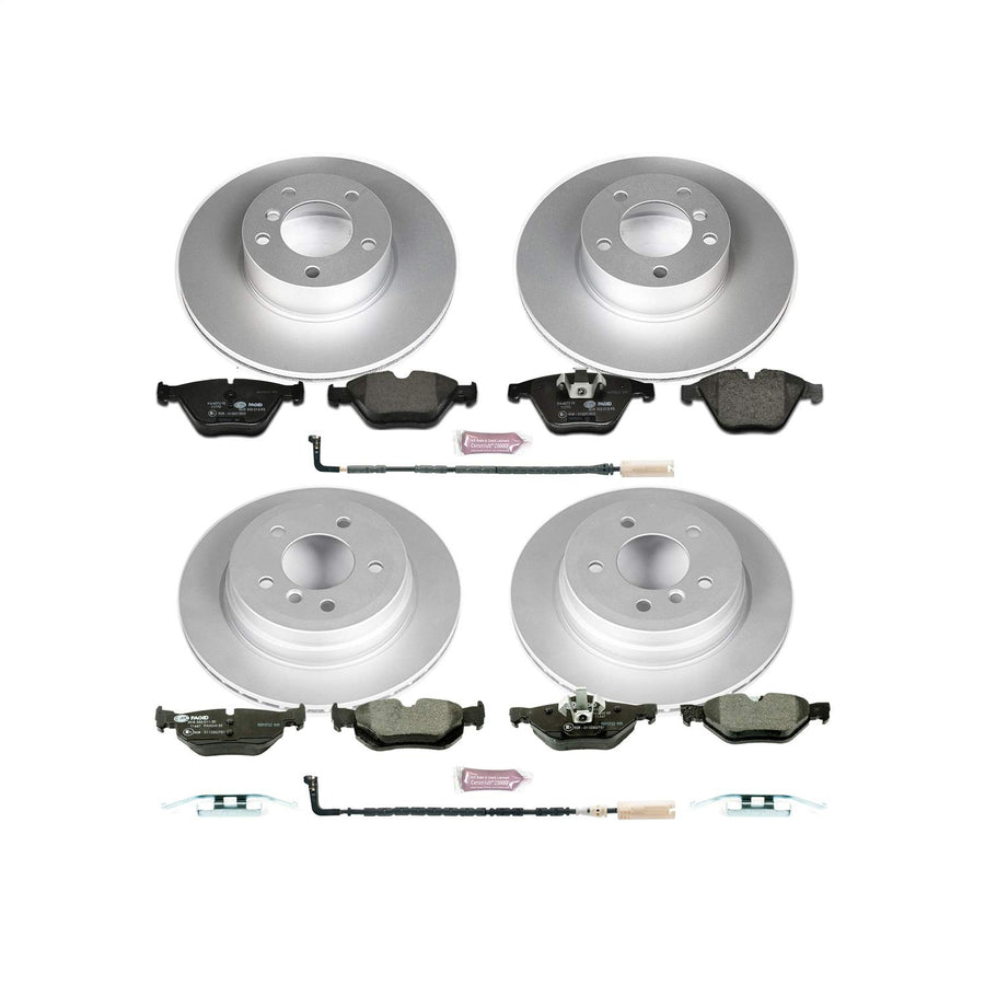Power Stop ESK4105 Euro-Stop Front & Rear Brake Kit and 1 Front & 1 Rear Sensor Wires For BMW 328i xDrive 2009-2010, BMW 328xi 2008 [Model Specific]