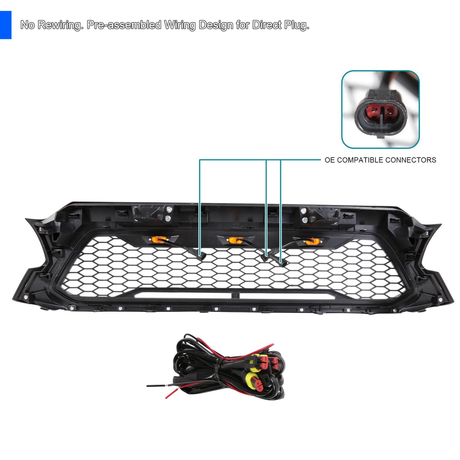 Matte Black SPEC-D TUNING Mesh Style Front Hood Grill Grille w/LED Lights Compatible with 2012-2015 Toyota Tacoma