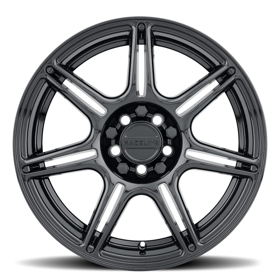 Apex Raceline Wheels Gloss Black 17X7.5 5X100/5X114.3 +40mm 7 Spoke Aluminum Passenger Car Wheels, Replacement Car Rims