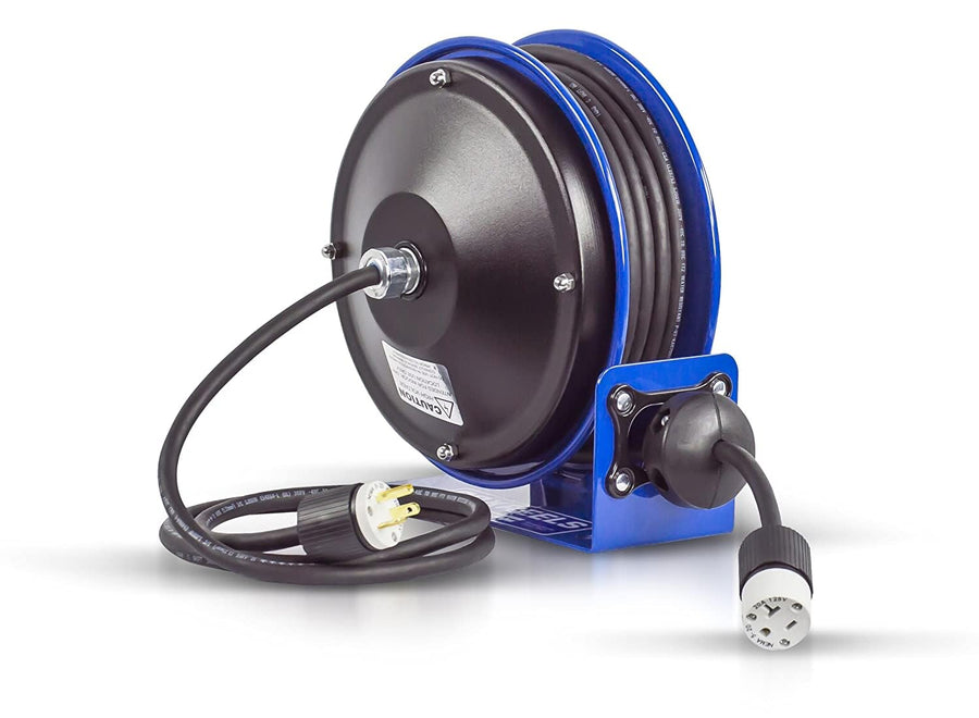 PC10-3012-A Coxreels Compact Power Cord Reel, PC10 Series 12/3 x 30’ Single INDL - Space-Saving Design with Easy-Access Cover and Spring Motor - Heavy-Duty Steel Construction, Made in the USA, Blue