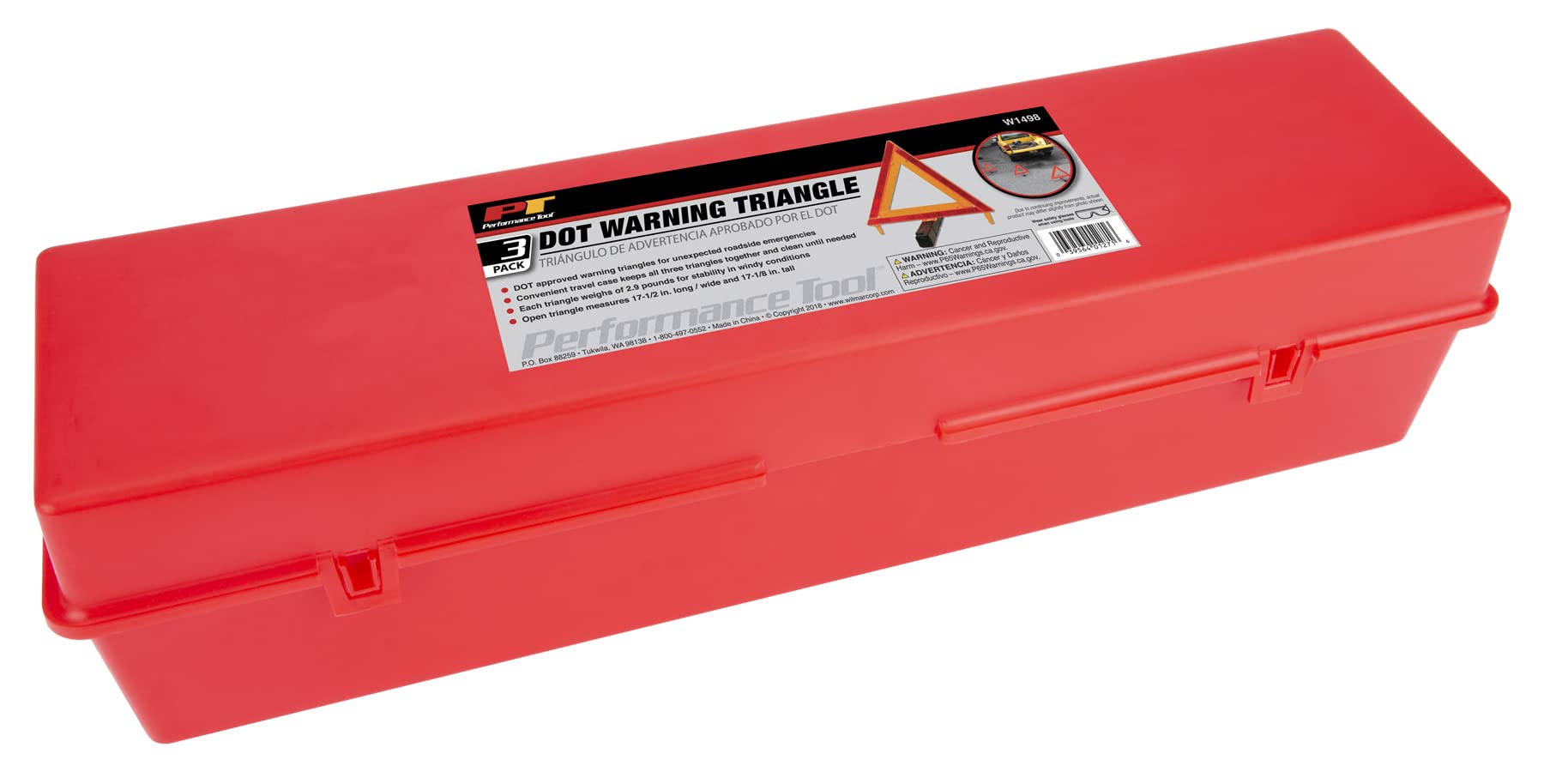 Large Performance Tool W1498 Emergency Reflective Triangle Roadside, 3 Pack with Case (Dot Approved)
