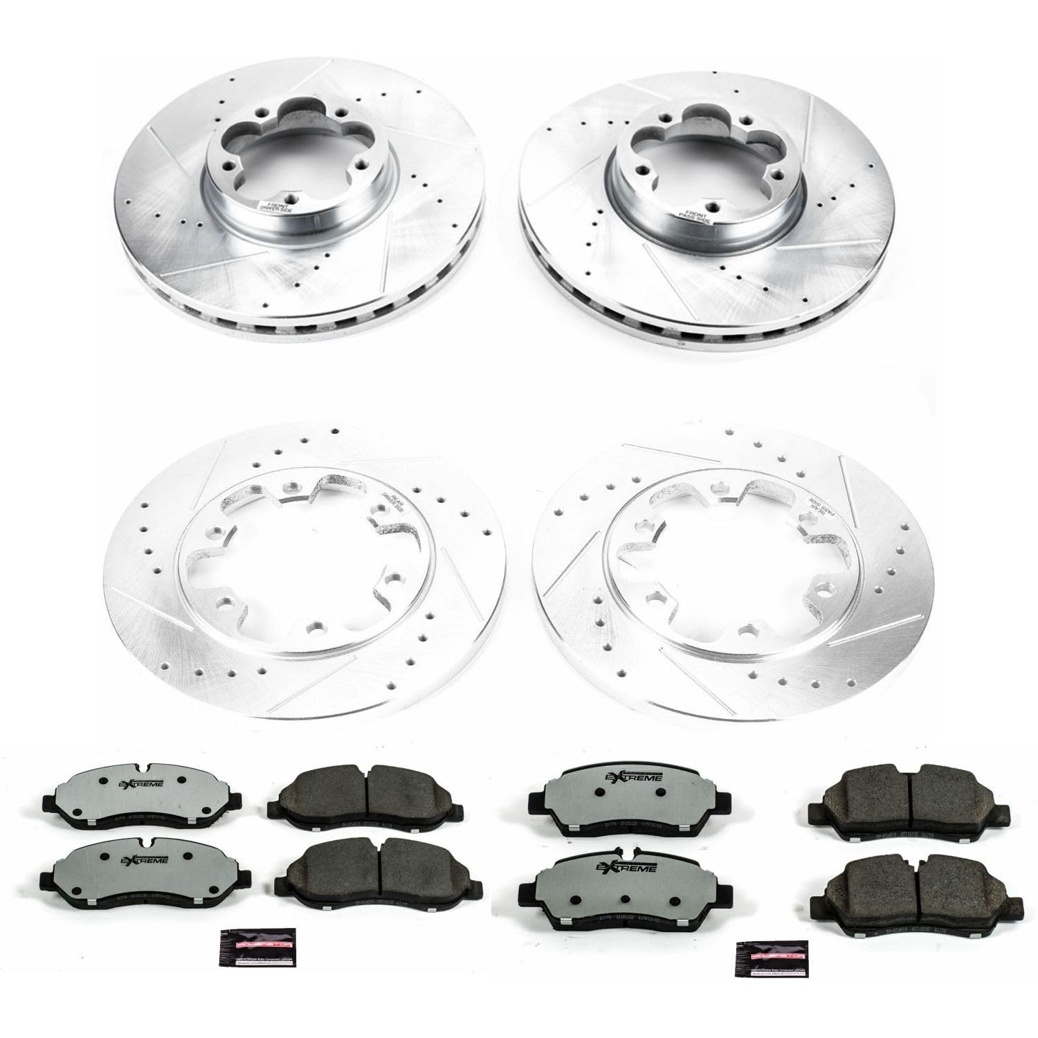 Power Stop Z36 Truck & Tow Front and Rear Brake Kit K7234-36, Carbon Fiber Ceramic Brake Pads and Drilled/Slotted Brake Rotors For Ford Transit-350 HD 2015-2019 [Model Specific]