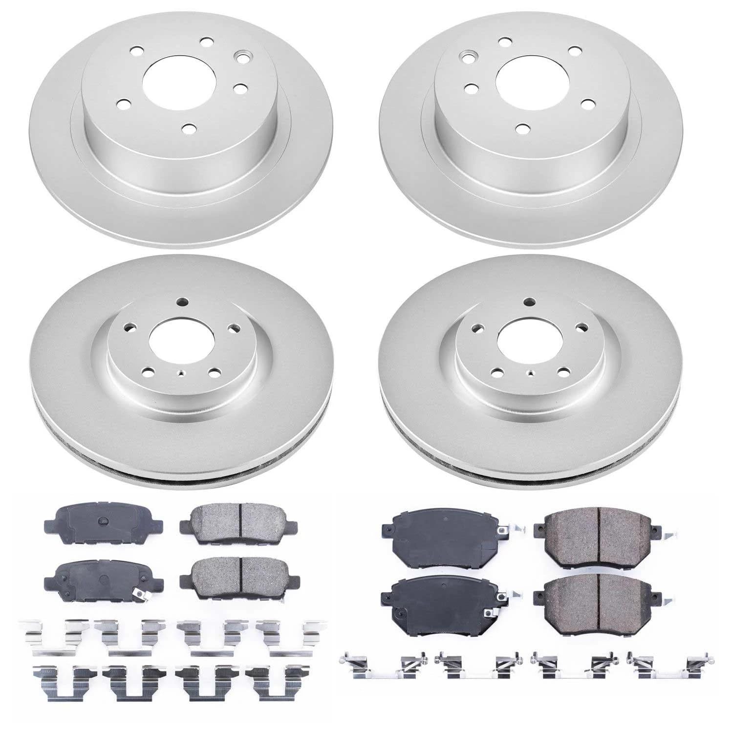 Power Stop CRK117 Brake Rotor Coated & Ceramic Brake Pads- front & rear For Nissan Maxima 2007-2008 [Model Specific]