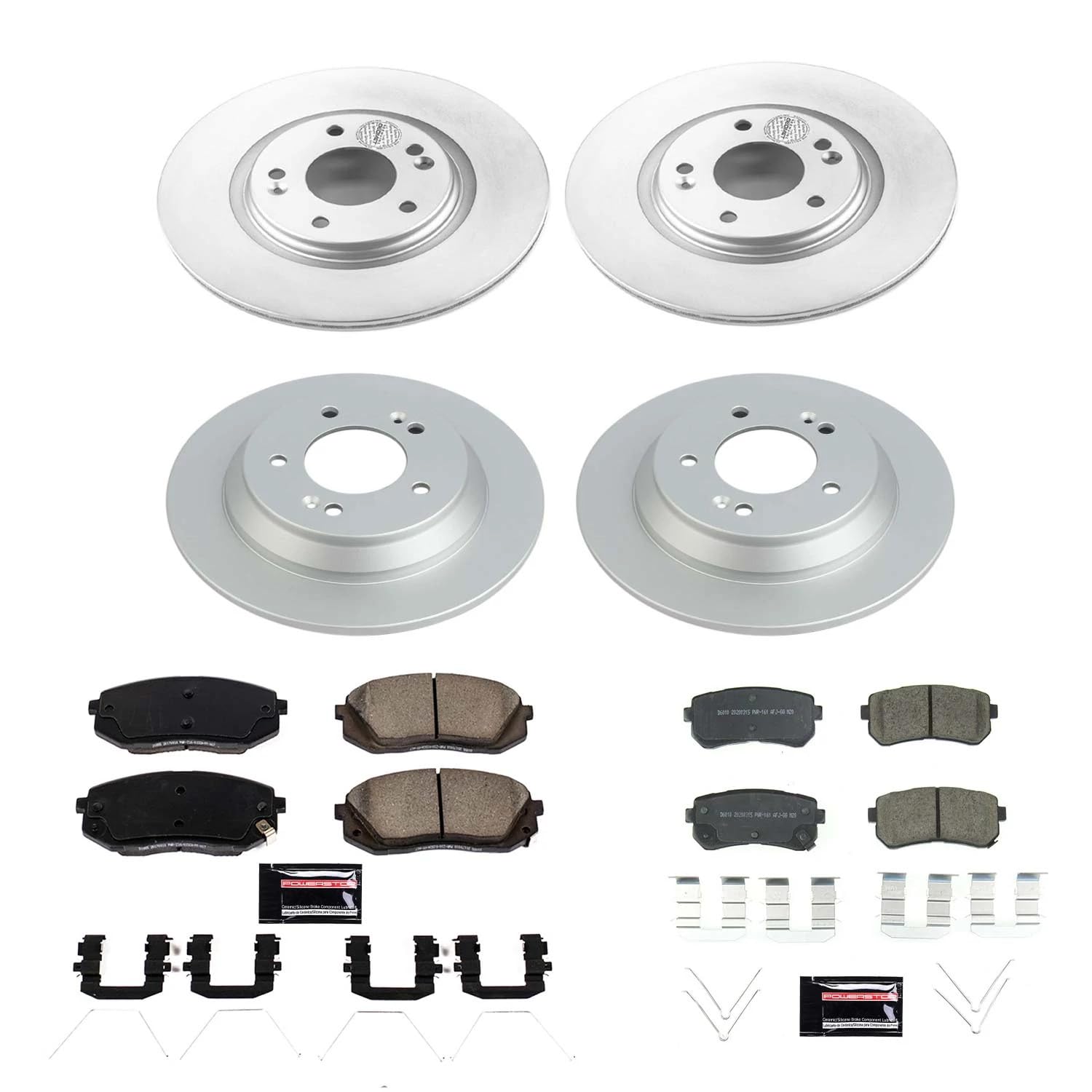 Power Stop Z17 CRK8287, Front and Rear Coated Rotor Kit-Coated Brake Rotors, Ceramic Brake Pads For Hyundai Kona 2018-2022 [Model Specific]