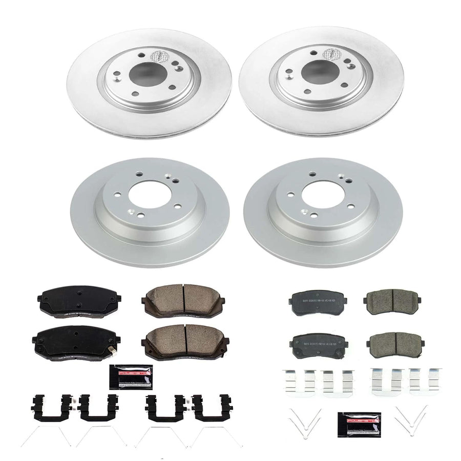 Power Stop Z17 CRK8287, Front and Rear Coated Rotor Kit-Coated Brake Rotors, Ceramic Brake Pads For Hyundai Kona 2018-2022 [Model Specific]