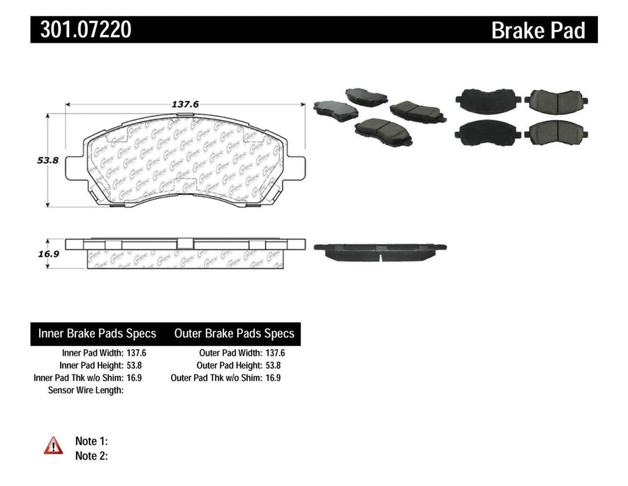 Brake Pad, Centric (301.07220) Ceramic