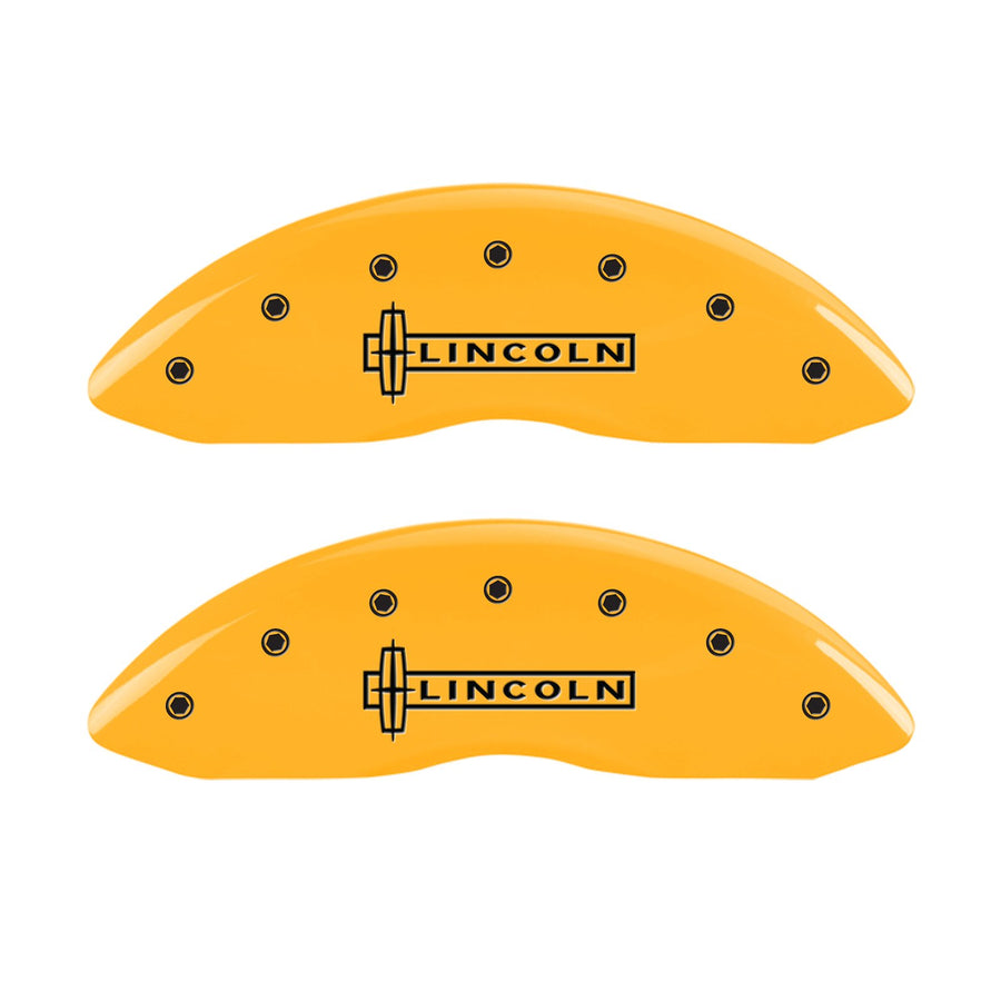 Caliper Covers MGP 36012SLC1YL Yellow (Set of 4, Engraved Front: Lincoln - Engraved Rear: Star logo, Yellow powder coat finish, black characters)