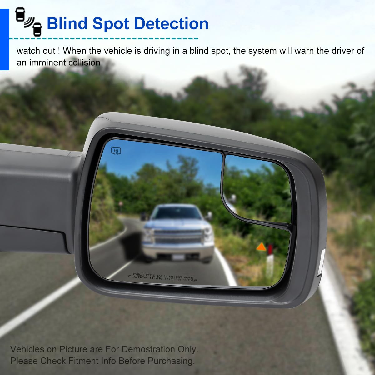 Spec-D Tuning Power Fold Black Heated + LED Signal + Blind Spot Monitor Right Passenger Side Mirror Compatible with 2019-2024 Ram 1500, Left + Right Pair