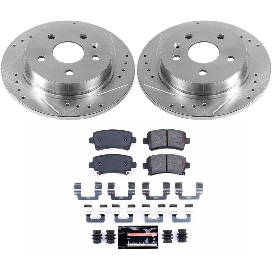 Power Stop K5531 Z23 Carbon Fiber Brake Pads Rear with Drilled & Slotted Brake Rotors Kit For Buick LaCrosse, Buick Regal, Chevrolet Malibu, Chevrolet Malibu Limi, Saab 9-5 [Model Specific]