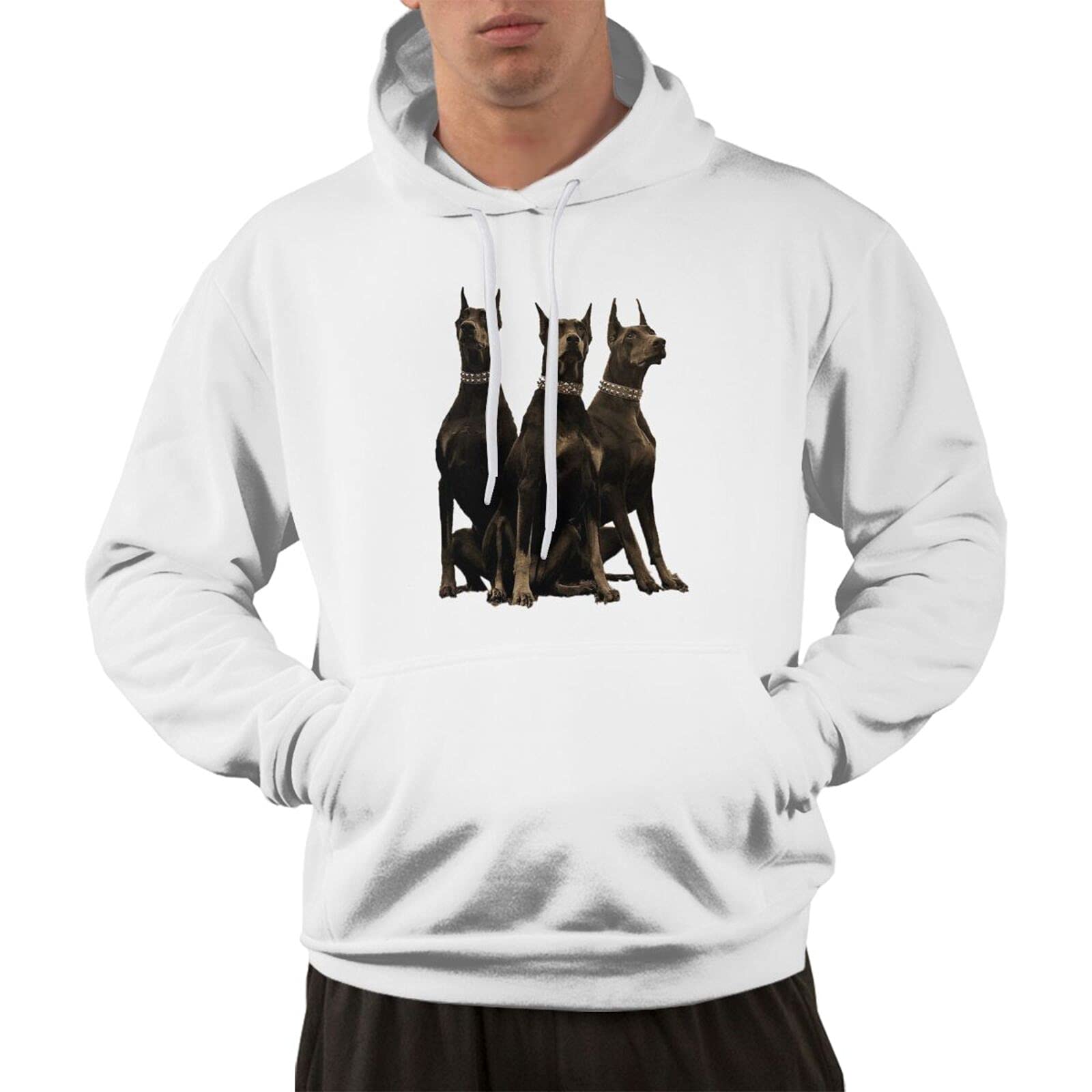 Majestic Dog 3D Printing Personalized Cartoon Hoodie Hoodie Fleece Round Tie Pocket Pullover Sweater Fall and Winter Pullover Thickening, White, Medium