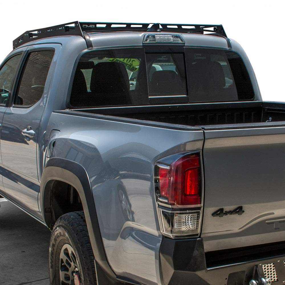 Slotted Aluminum Roof Rack | DV8 Offroad | Compatible with 2016+ Toyota Tacoma Double Cab | Optional Light Mounts | Black Finish