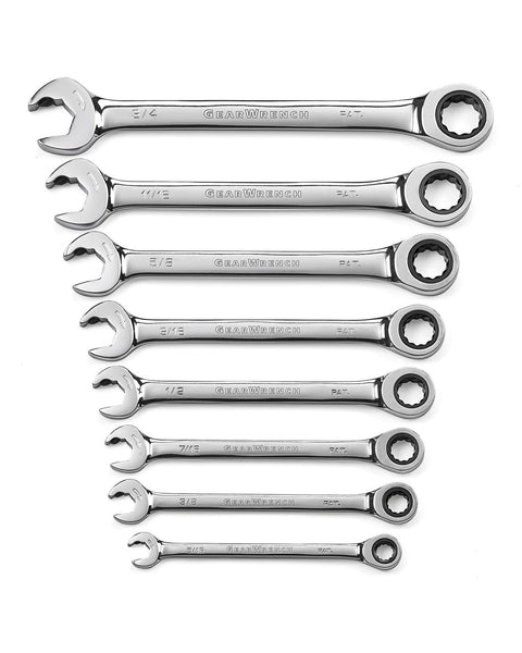 8 Pc. GEARWRENCH 12 Point Open End Ratcheting Combination SAE Wrench Set - 85599