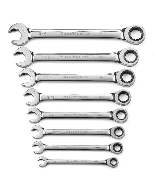 8 Pc. GEARWRENCH 12 Point Open End Ratcheting Combination SAE Wrench Set - 85599