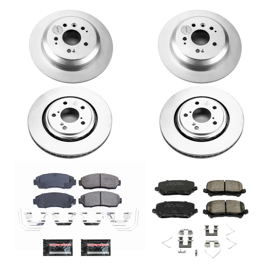 Power Stop Z17 CRK8613 Front and Rear Coated Rotor Kit-Coated Brake Rotors, Ceramic Brake Pads For Honda Passport 2019-2022 [Model Specific]