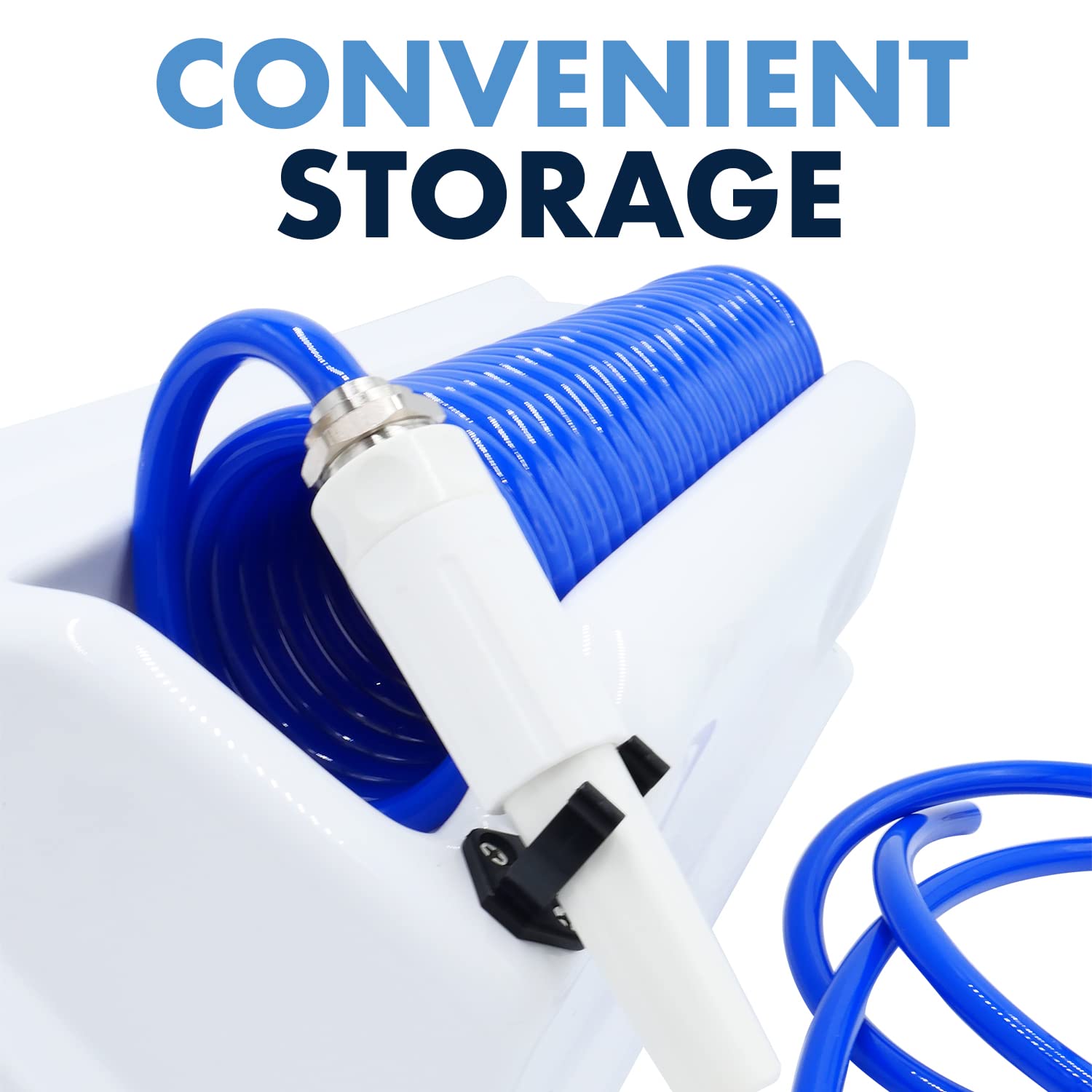 T-H Marine Coiled Hose Washdown System - 25' Wash Down Hose, Nozzle, Holder, 5' Supply Hose, and Brass Fittings - Kink Free Design and Compact Storage - Blue
