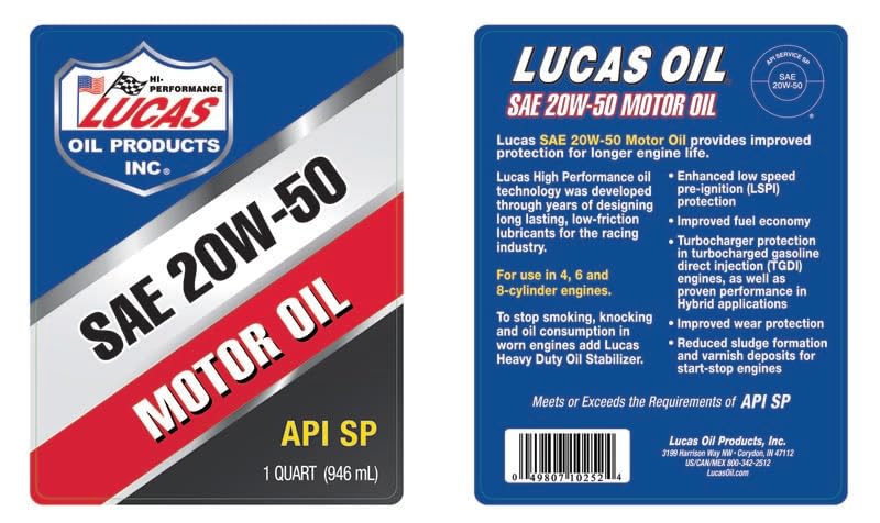 20W-50 Lucas Oil Plus Petroleum Motor Oil, 1 Quart (32 Ounces)