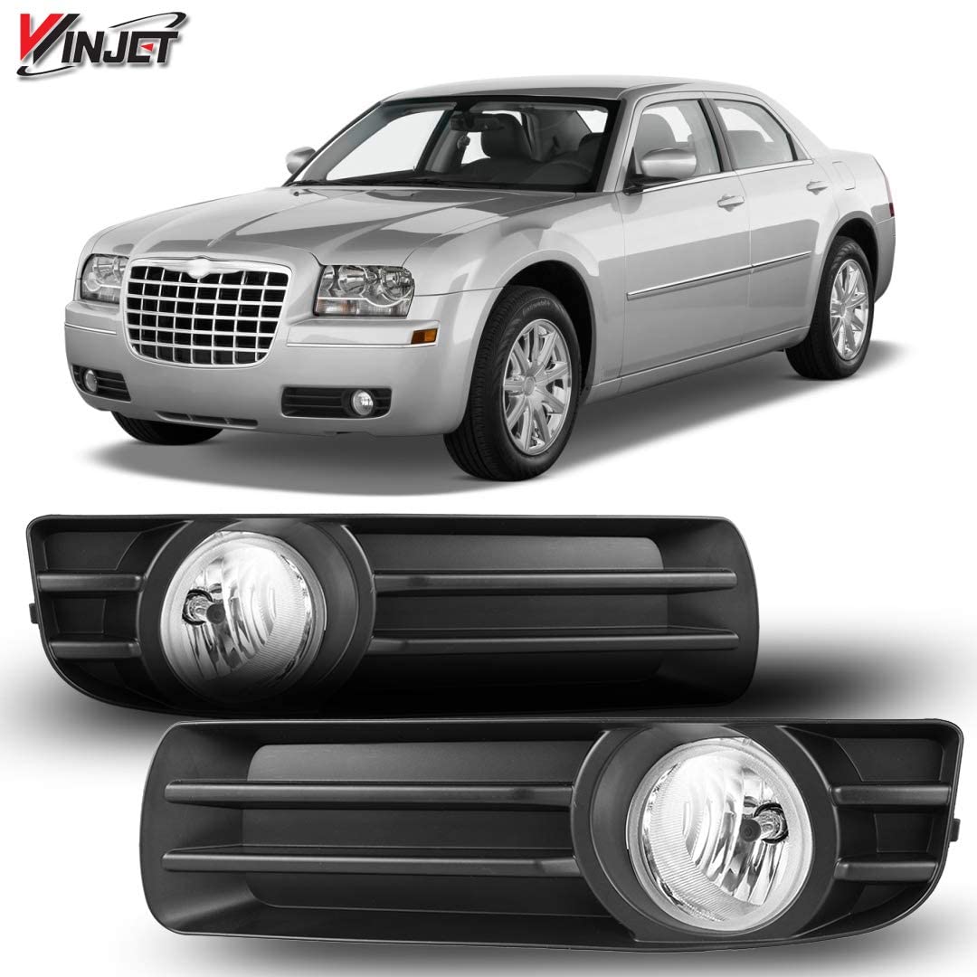Fog Lights Winjet for 2005-2010 Chrysler 300 [ 2005 2006 2007 2008 2009 2010 ] Fog Lamps Clear Lamp Bulbs+Wiring Harness+Switch- KIT