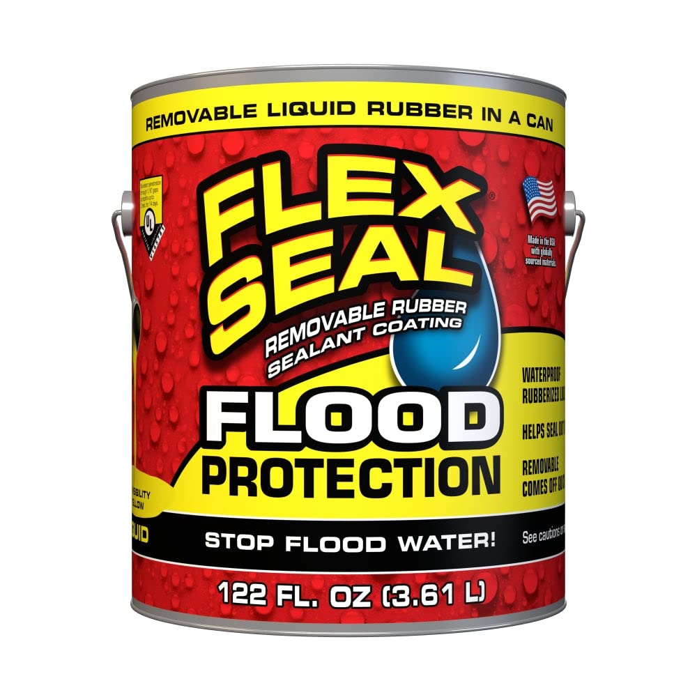 Flood Protection Flex Seal Liquid, 122 oz, Waterproof Rubberized Liquid, Removable, Use on Windows, Doors, Garage Doors, Seams, Casings, Thresholds, Conduits, Vents, Ducts, and More