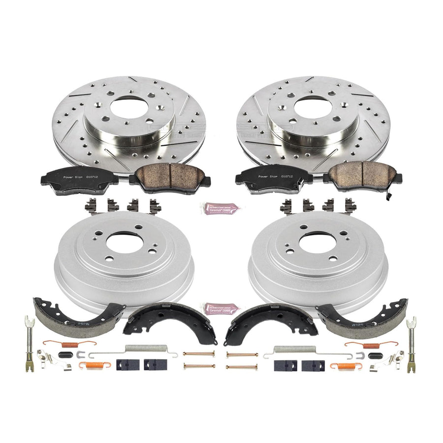 Power Stop K15088DK Z23 Carbon Fiber Brake Pads Front and Rear with Drilled & Slotted Brake Drums Kit For Honda Fit 2007-2008 [Model Specific]