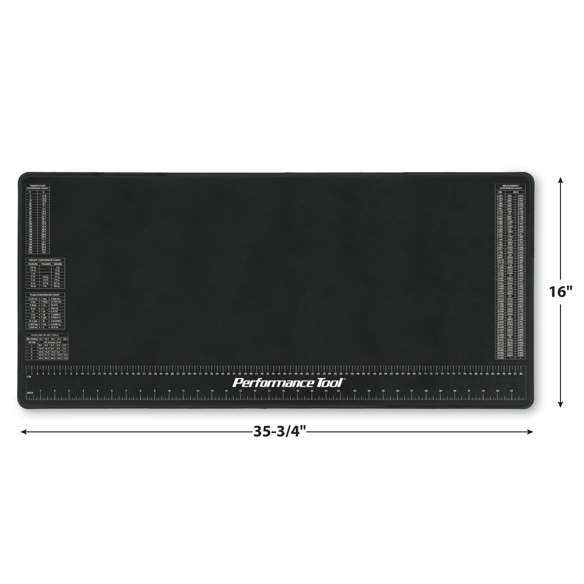 W88977 Performance Tool Neoprene Mat with Ruler and Reference Charts, Chemical Resistant, 16-Inch x 35.75-Inch, Protects Work Surface from Solvents and Oils
