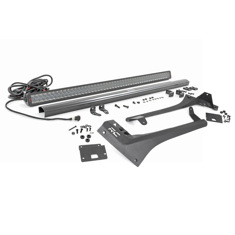 Rough Country 50" LED Light Bar Kit Dual Row for Jeep Wrangler JL & Gladiator JT (2018-2025) - Upper Windshield Mount, 480W Spectrum Series, 43,200 Lumens, Combo Spot & Flood Beam