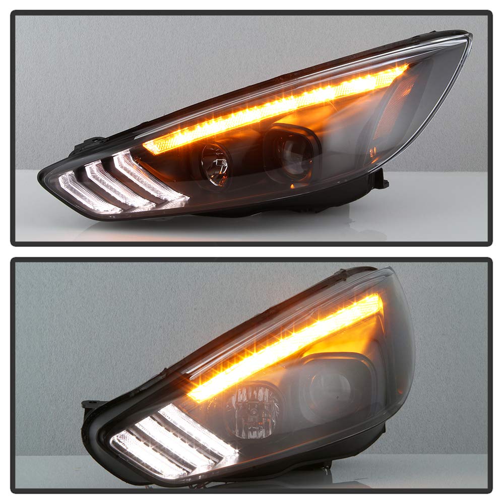 Ford Focus 15-18 Spyder 5086105 Projector Headlights - Sequential Turn Signal Light Bar - Low Beam-H7(Included) ; High Beam-H1(Included) ; Signal-LED(Included) - Black