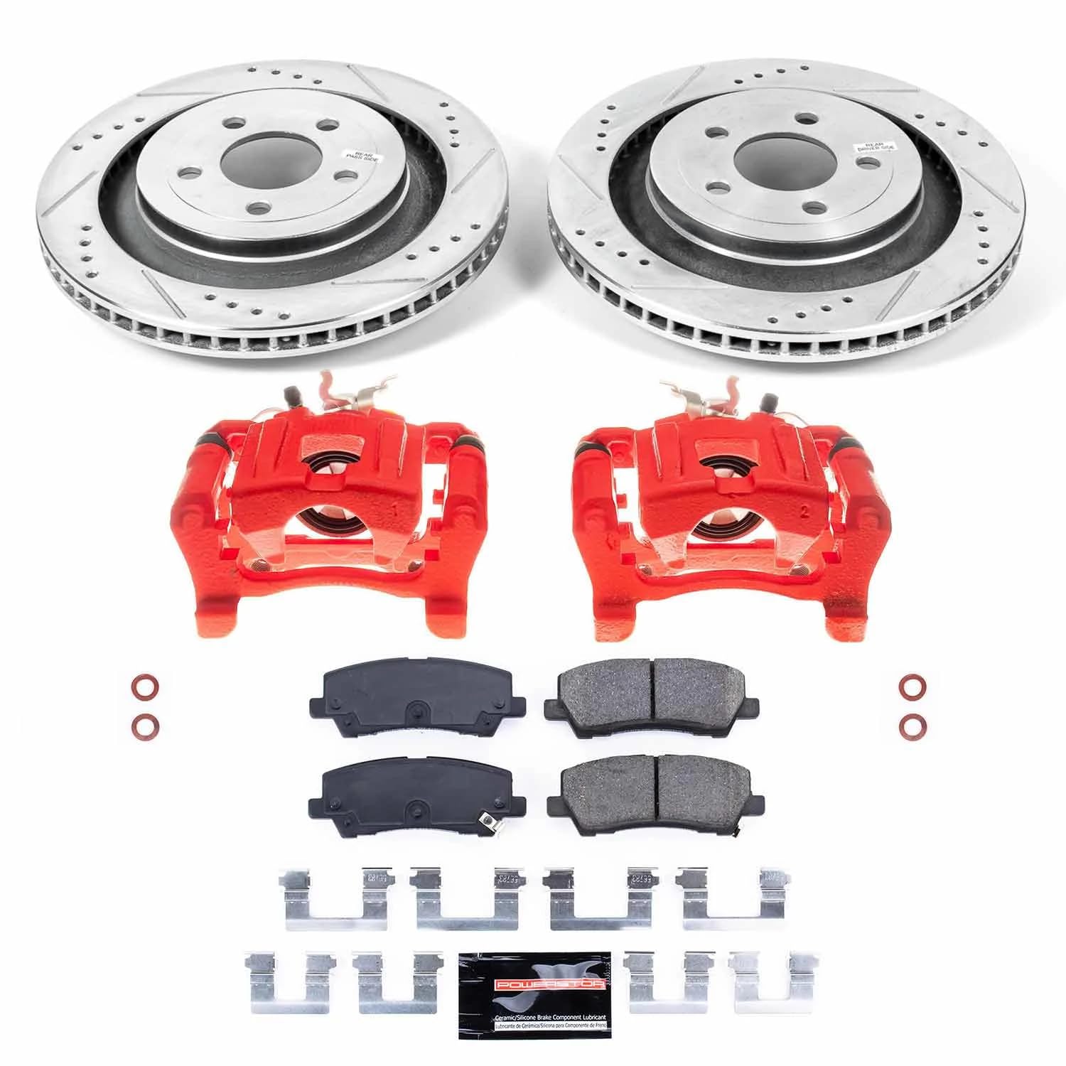 Power Stop Z23 RearBrake Caliper Kit-Drilled/Slotted Rotors, Carbon Ceramic Brake Pads, Calipers For Ford Mustang KC6812 2015-2022 [Model Specific]