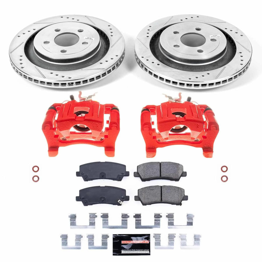 Power Stop Z23 RearBrake Caliper Kit-Drilled/Slotted Rotors, Carbon Ceramic Brake Pads, Calipers For Ford Mustang KC6812 2015-2022 [Model Specific]