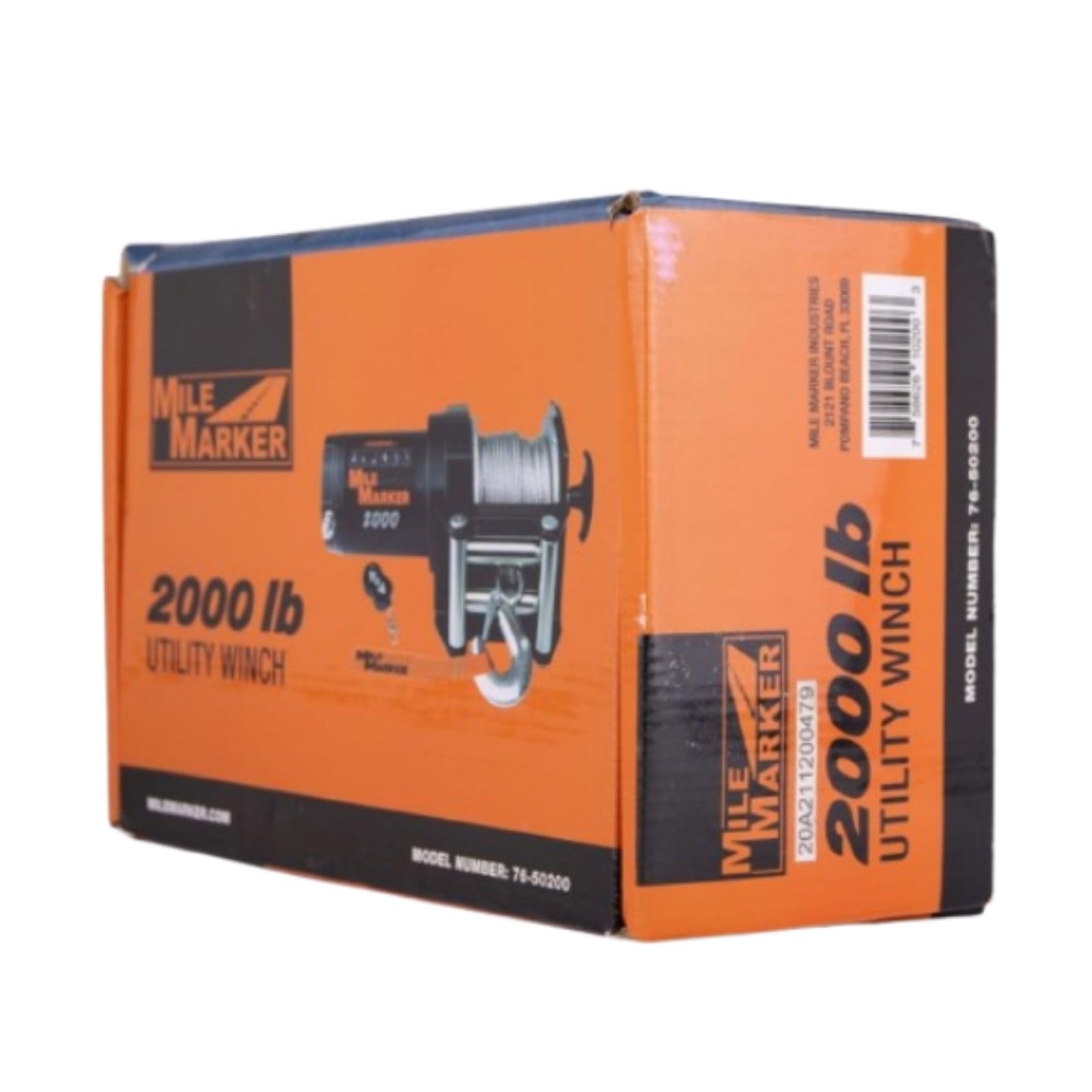 12V DC Utility Winch Mile Marker 76-50200 - 2000 lb. Weight Capacity - 50’ Steel Cable - Lightweight & Reliable - Offers Fast Line Speeds - Wireless Remote Control Included - Free Spooling