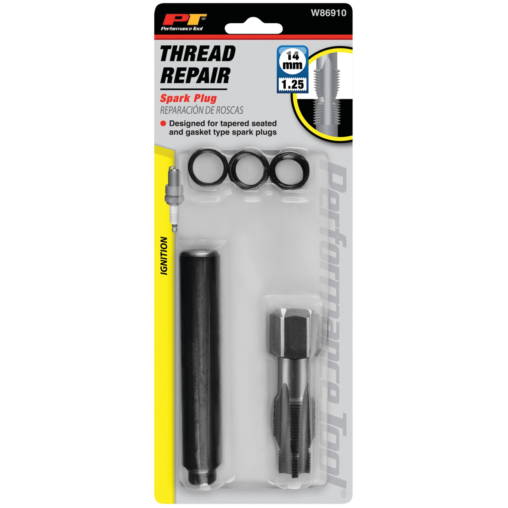 W86910 Performance Tool Spark Plug Repair Kit M14-1.25 Thread Size & HSS Tapered Reamer, (3) 503 Stainless Steel Inserts