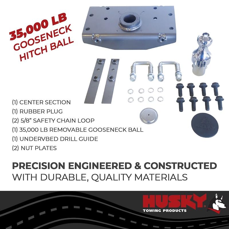 Gooseneck Trailer Hitch Husky Towing 33205 Fits Ram 2500 and 3500 2019-2024 Gross Weight Capacity 35000 Pound 8750 Pound Tongue Weight Under Bed, 2-5/16 Inch Removable Ball